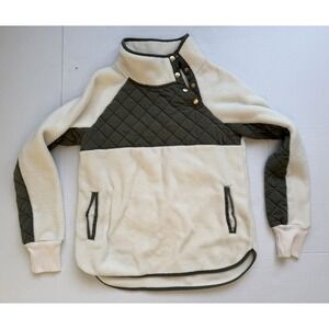 Abercrombie & Fitch Fleece Small Green White 1/4 Snap Quilted Pullover Sherpa